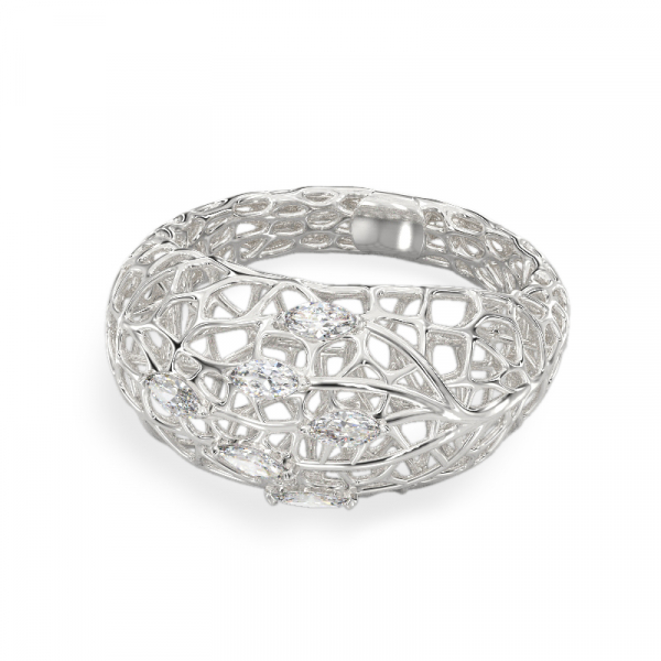 Valgest kullast sõrmus „Kastepiisad“